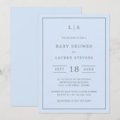 Simple Blue en Grey Monogram Boy Baby shower Kaart (Voorkant / Achterkant)
