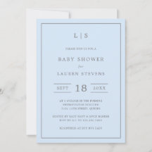 Simple Blue en Grey Monogram Boy Baby shower