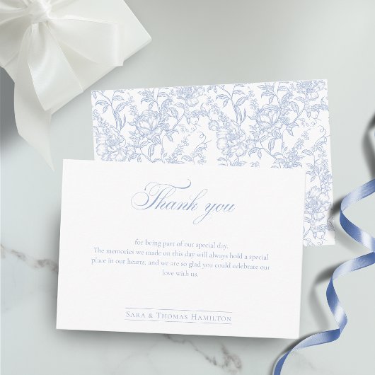 Simple Blue Floral Chinoiserie Classic Wedding Bedankkaart