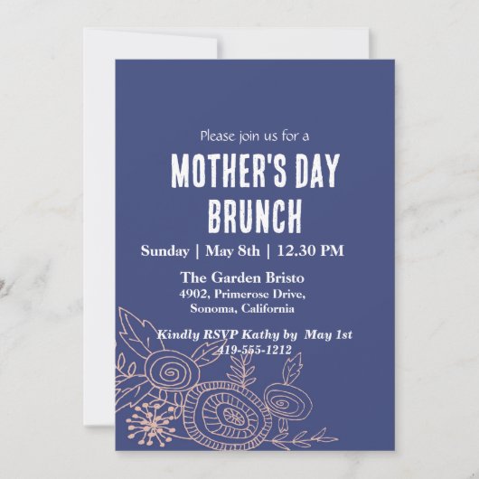 Simple Blue Floral Moederdag Brunch Kaart (Voorkant)