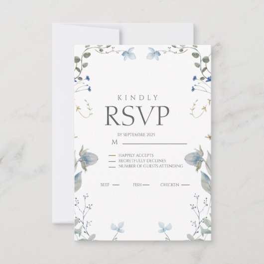 Simple Blue Floral RSVP Card (Voorkant)