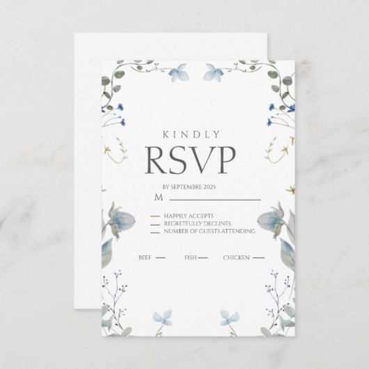 Simple Blue Floral RSVP Card (Voorkant / Achterkant)