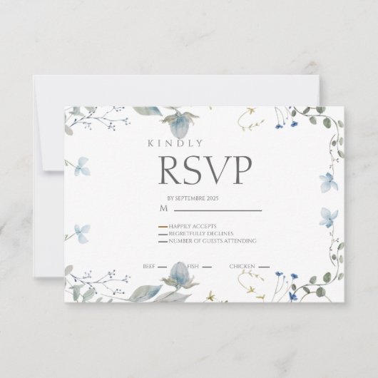 Simple Blue Floral RSVP Card (Voorkant)