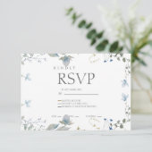 Simple Blue Floral RSVP Card Kaartje (Staand voorkant)