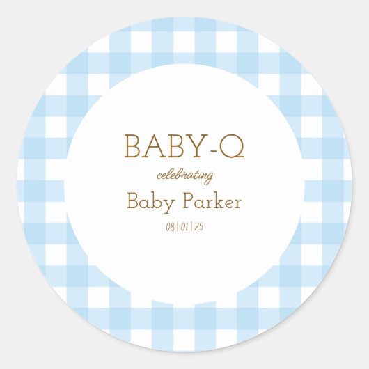 Simple Blue Gingham Baby Shower Sticker (Voorkant)