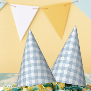Simple Blue Gingham Verjaardag Feesthoedjes