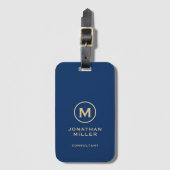 Simple Blue Golden Monogram Bagagelabel (Voorkant (verticaal))