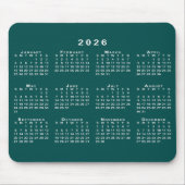 Simple Blue-Green and White 2026 Calendar Muismat (Voorkant)