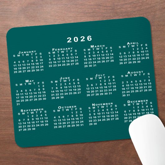 Simple Blue-Green and White 2026 Calendar Muismat