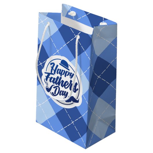 Simple Blue Happy Vaderdag | Gift Bag Klein Cadeauzakje (Achterkant Gekanteld)