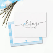Simple Blue Heart Boy Baby shower Bedankt