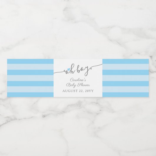 Simple Blue Heart Boy Baby shower Waterfles Etiket (Enkel label)