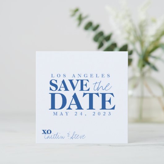 Simple Blue iets blauw Save The Date (Staand voorkant)