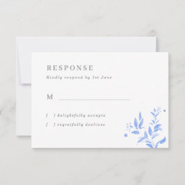 Simple Blue Leaves Wedding RSVP Kaart