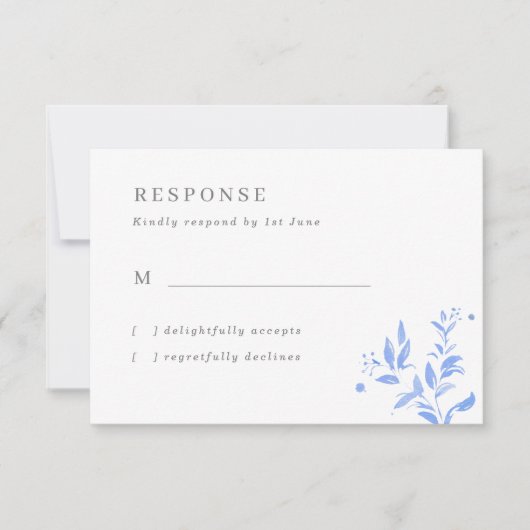 Simple Blue Leaves Wedding RSVP Kaart (Voorkant)