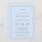 Simple Blue Monogram Boy Couples Baby shower Kaart (Voorkant / Achterkant)