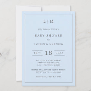 Simple Blue Monogram Boy Couples Baby shower Kaart