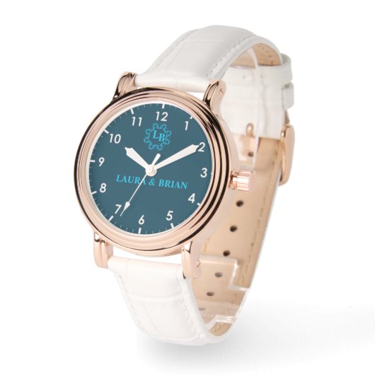 Simple Blue Monogram couple names Horloge (Hoek)