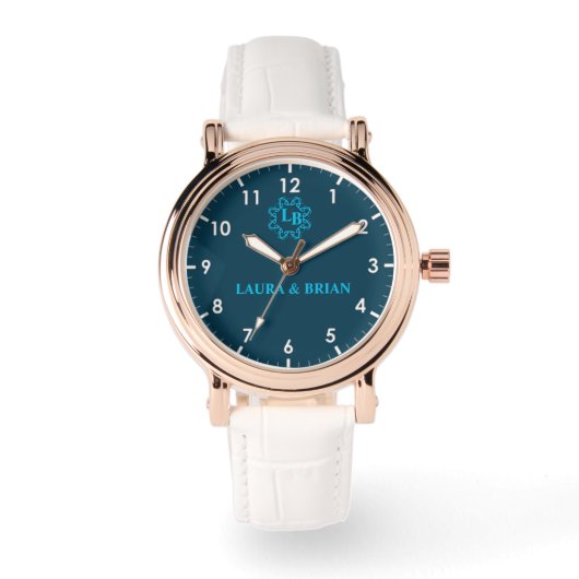 Simple Blue Monogram Horloge (Voorkant)
