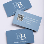 Simple Blue Monogram QR Code | Connect with Me Visitekaartje