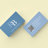 Simple Blue Monogram QR Code | Connect with Me Visitekaartje