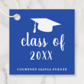 Simple Blue Mortar Board Modern Afstuderen Bedankjes Labels (Voorkant)