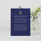 Simple Blue Nautical Anchor Wedding Insert Kaart (Staand voorkant)
