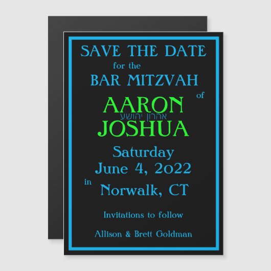 Simple Blue Neon Magnetic Save the Date Card (Voorkant / Achterkant)