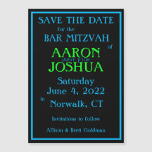 Simple Blue Neon Magnetic Save the Date Card