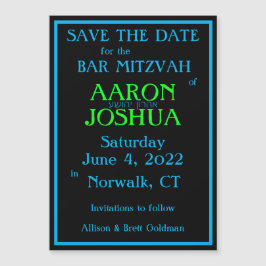 Simple Blue Neon Magnetic Save the Date Card