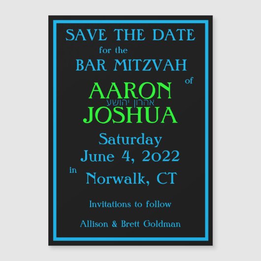 Simple Blue Neon Magnetic Save the Date Card (Voorkant)