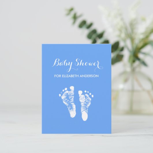 Simple Blue Newborn Footprint Boy Baby shower Kaart (Staand voorkant)