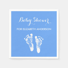 Simple Blue Newborn Footprint Boy Baby shower Servet