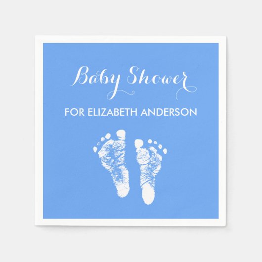 Simple Blue Newborn Footprint Boy Baby shower Servet (Voorkant)