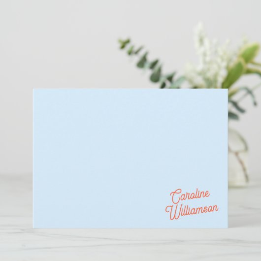 Simple Blue Orange Script Personalized Stationery Notitiekaartje (Staand voorkant)