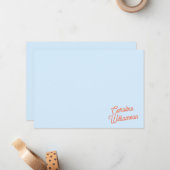 Simple Blue Orange Script Personalized Stationery Notitiekaartje (Voorkant / Achterkant in situ)
