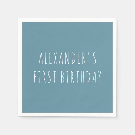 Simple Blue Personalized First Birthday Party Servet (Voorkant)