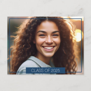 Simple Blue Photo Afstuderen Announcement Briefkaa Aankondigingskaart