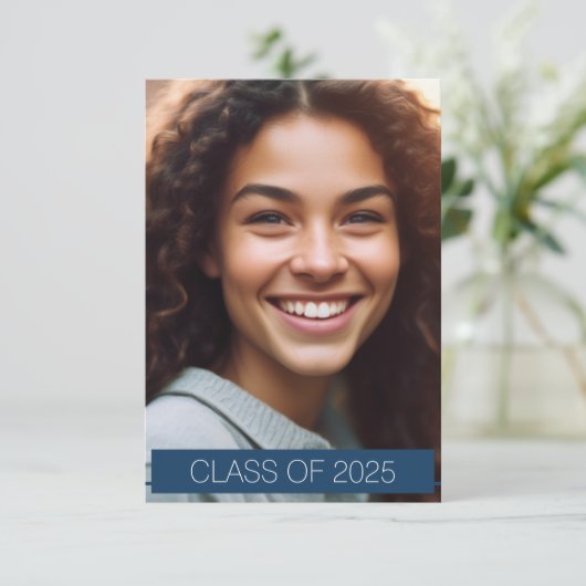 Simple Blue Photo Afstuderen Announcement Kaart (Staand voorkant)