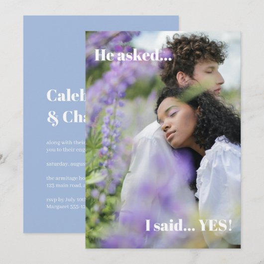 Simple Blue Photo Engagement Party Kaart (Voorkant / Achterkant)