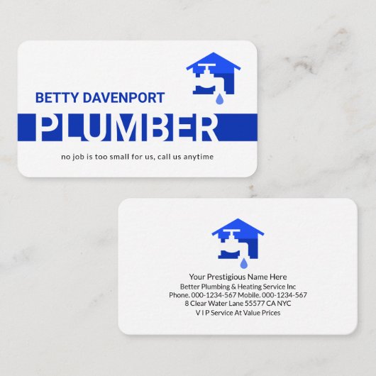 Simple Blue Plumber Pipeline Layer Visitekaartje (Voorkant / Achterkant)