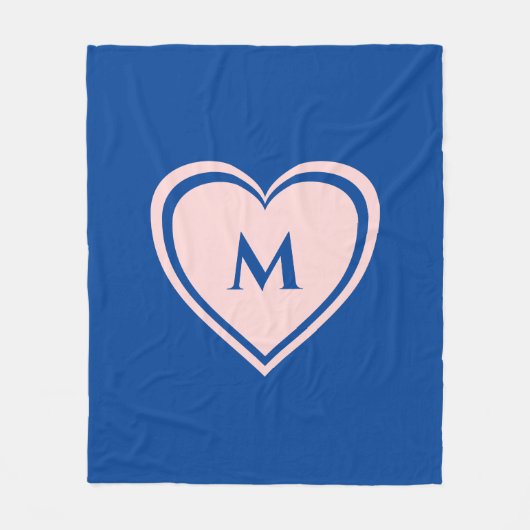 Simple Blue Roze Heart Monogram Valentijn Fleece Deken (Voorkant)