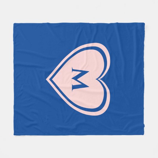 Simple Blue Roze Heart Monogram Valentijn Fleece Deken (Voorkant (Horizontaal))
