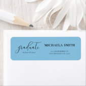 Simple Blue Script Afstuderen Return Address Etiket (Insitu)