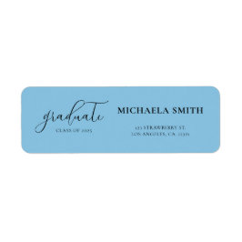 Simple Blue Script Afstuderen Return Address Etiket