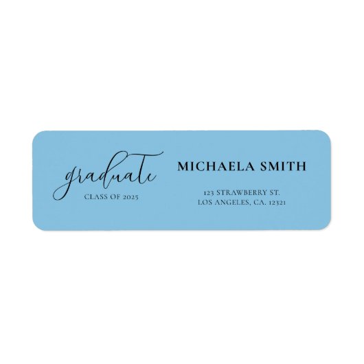 Simple Blue Script Afstuderen Return Address Etiket (Voorkant)