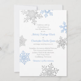 Simple Blue Silver Snowflake Winter Wedding Kaart