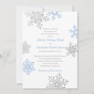 Simple Blue Silver Snowflake Winter Wedding Kaart