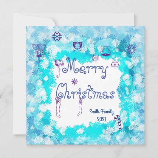 Simple Blue Snowflake Non-Foto Kerstmis Kaart (Voorkant)