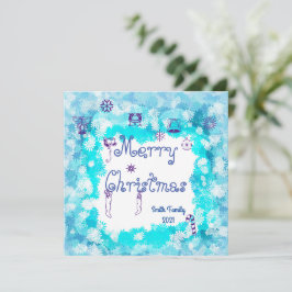 Simple Blue Snowflake Non-Foto Kerstmis Kaart